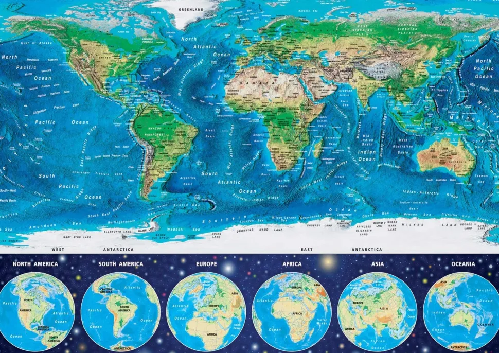 Educa - Legpuzzel - Neon, World Map - 1000 stukjes